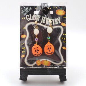 RARE Vintage “Fright Factory” Glow-In-The-Dark Pumpkin Clip-on Earrings – NEW